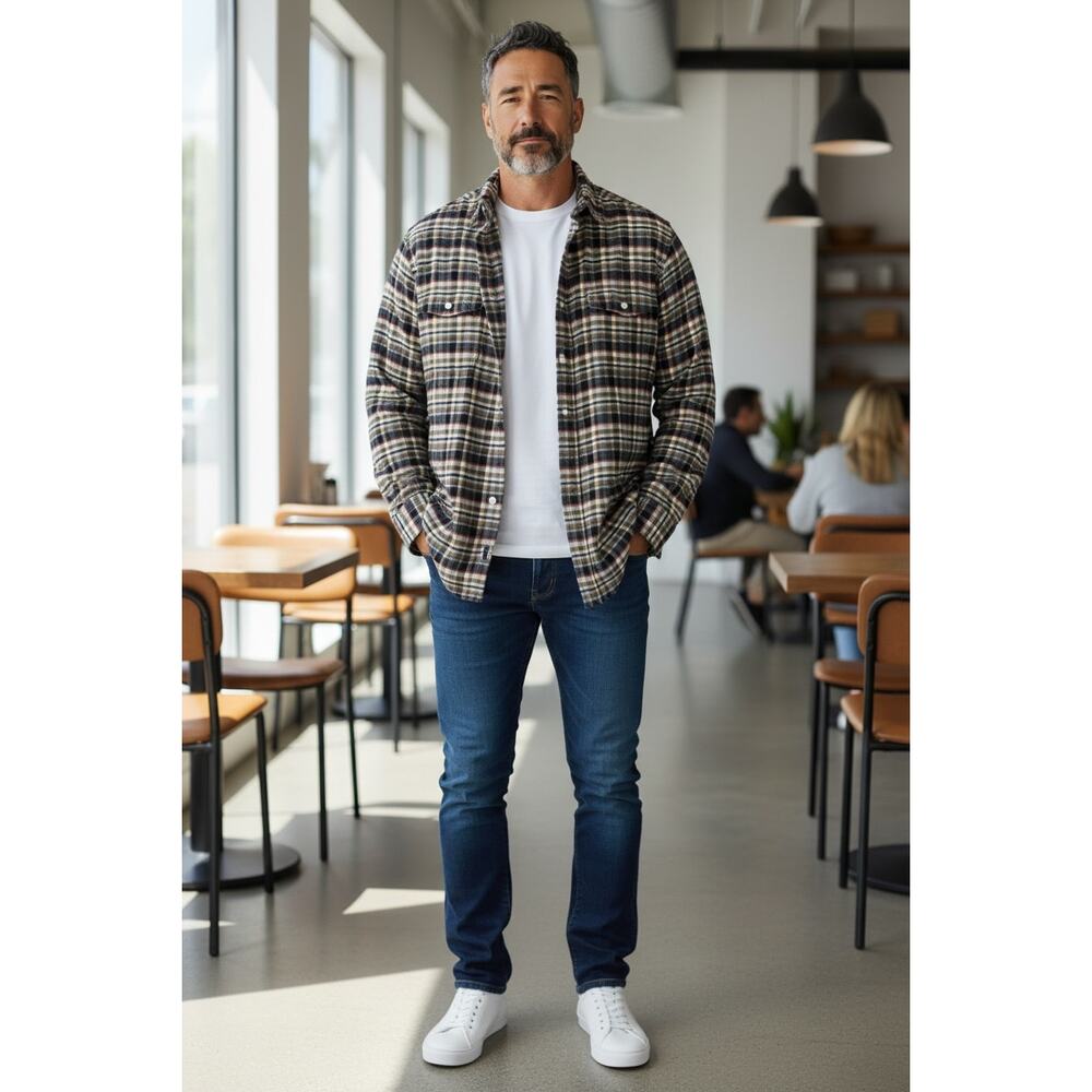 EVERLANE Button Down Shirt Size S Black Brown Plaid NEW Mens Flannel